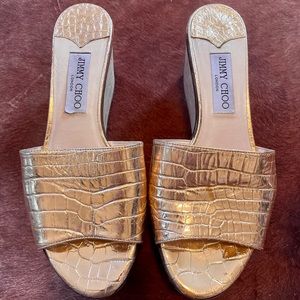 Jimmy Choo Gold Deedee wedge platforms